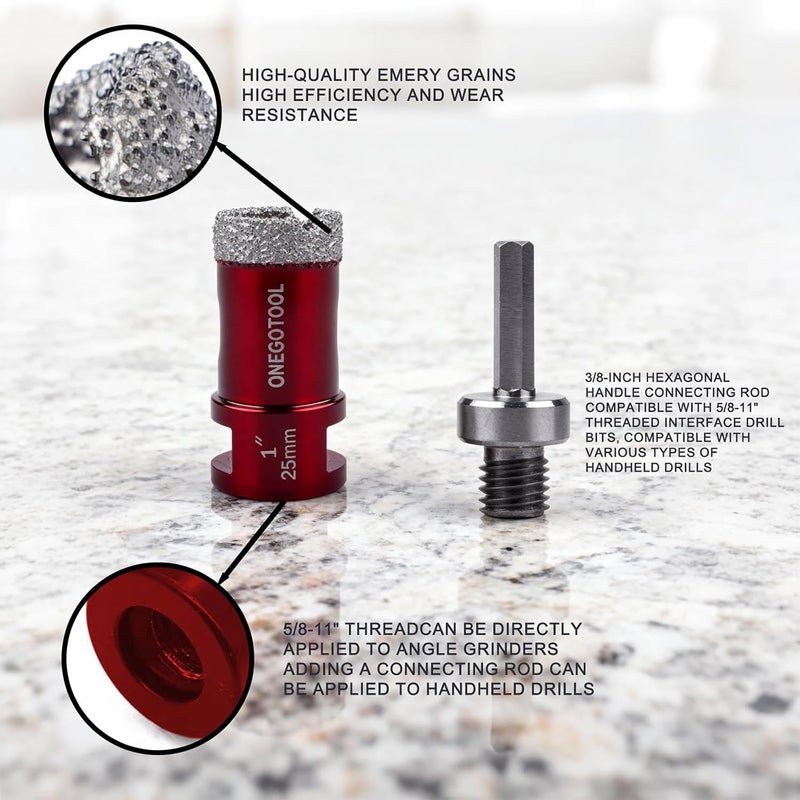 ONEGOTOOL 1 Inch（25mm） Diamond Hole Saw Tile Masonry Core Drill bits for Porcelain Ceramic Concrete Granite Marble 5/8-11 Thread for Angle Grinders and 3/8” Hex Shank - Image 3
